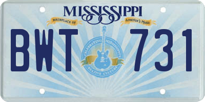 MS license plate BWT731