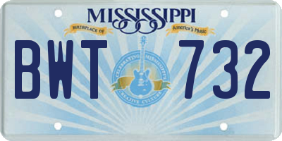 MS license plate BWT732