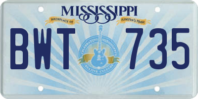MS license plate BWT735