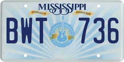 MS license plate BWT736