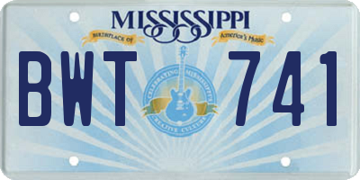MS license plate BWT741