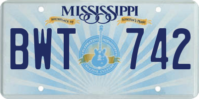 MS license plate BWT742