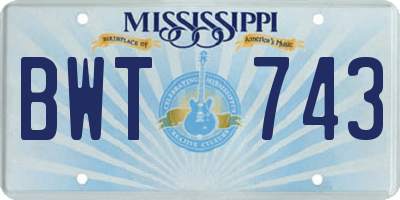 MS license plate BWT743