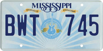 MS license plate BWT745