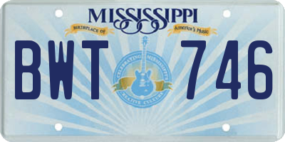 MS license plate BWT746