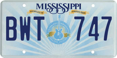 MS license plate BWT747
