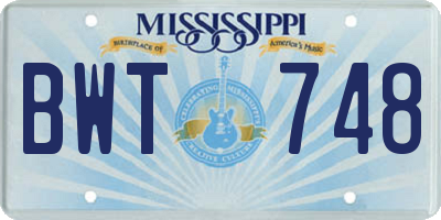 MS license plate BWT748