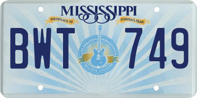 MS license plate BWT749