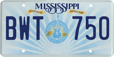 MS license plate BWT750