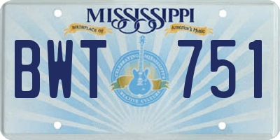 MS license plate BWT751
