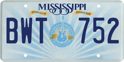 MS license plate BWT752