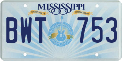 MS license plate BWT753