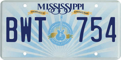 MS license plate BWT754