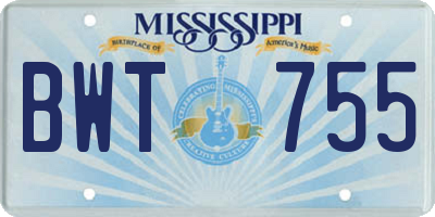 MS license plate BWT755