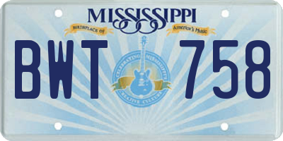 MS license plate BWT758