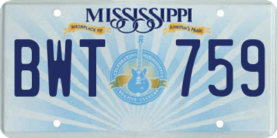 MS license plate BWT759