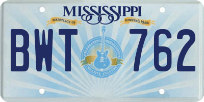 MS license plate BWT762