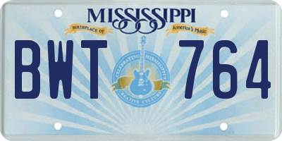 MS license plate BWT764