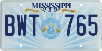 MS license plate BWT765