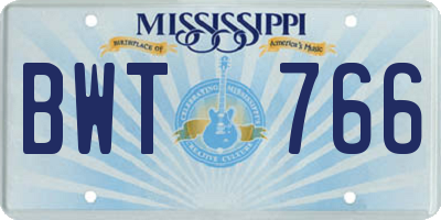 MS license plate BWT766