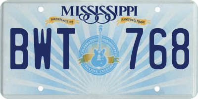 MS license plate BWT768