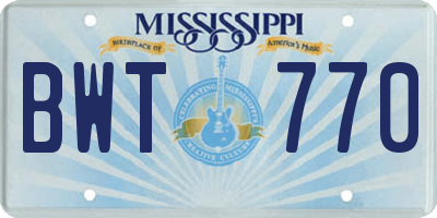 MS license plate BWT770