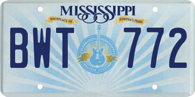 MS license plate BWT772