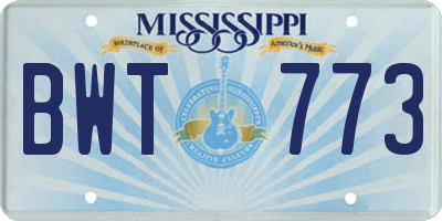MS license plate BWT773