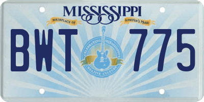 MS license plate BWT775