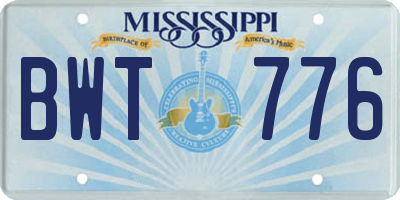 MS license plate BWT776