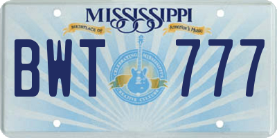 MS license plate BWT777