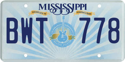 MS license plate BWT778