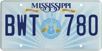 MS license plate BWT780