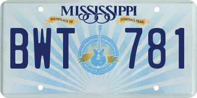 MS license plate BWT781