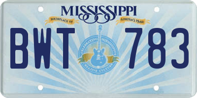 MS license plate BWT783