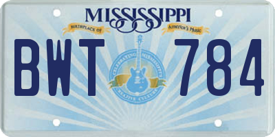 MS license plate BWT784
