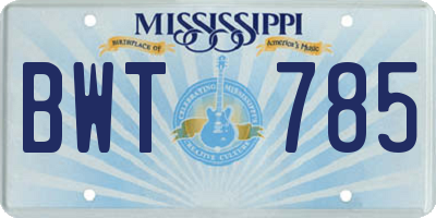 MS license plate BWT785