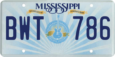 MS license plate BWT786
