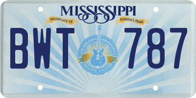 MS license plate BWT787