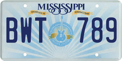 MS license plate BWT789