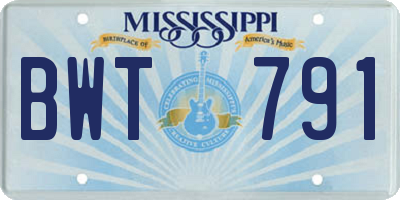 MS license plate BWT791