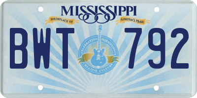 MS license plate BWT792