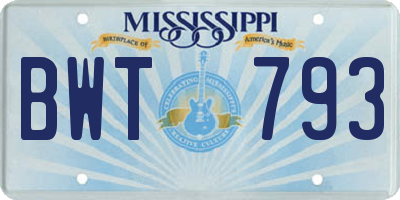 MS license plate BWT793