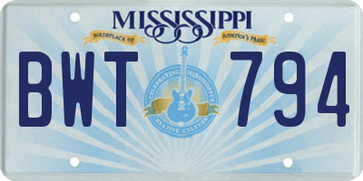 MS license plate BWT794