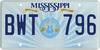 MS license plate BWT796