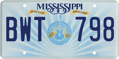MS license plate BWT798