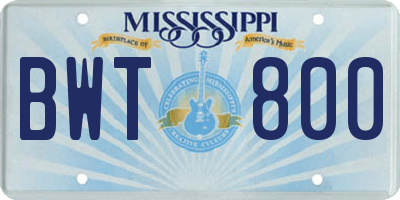 MS license plate BWT800