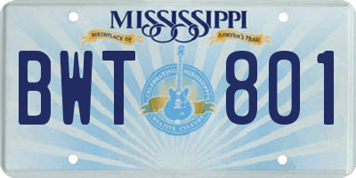 MS license plate BWT801