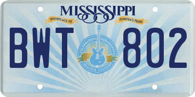MS license plate BWT802