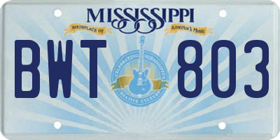 MS license plate BWT803